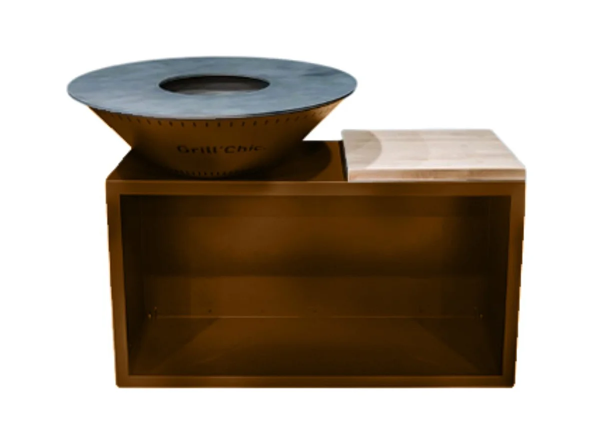 TRADITIONNEL Brasero Double Cuve Acier 103x90cm - Effet Corten - Grand Modèle avec finition rustique pour des moments chaleureux