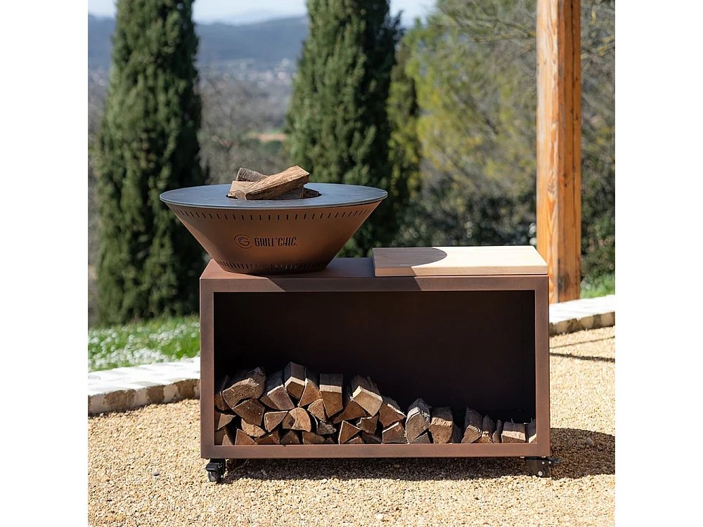 TRADITIONNEL Brasero Double Cuve Acier 103x90cm - Effet Corten - Grand Modèle avec finition rustique pour des moments chaleureux