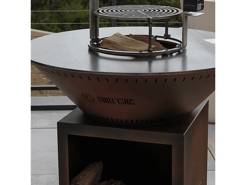 CLASSIQUE Double Cuve Acier - Brasero - 103x90cm - Effet Corten - Style industriel et robuste pour une ambiance chaleureuse en extérieur