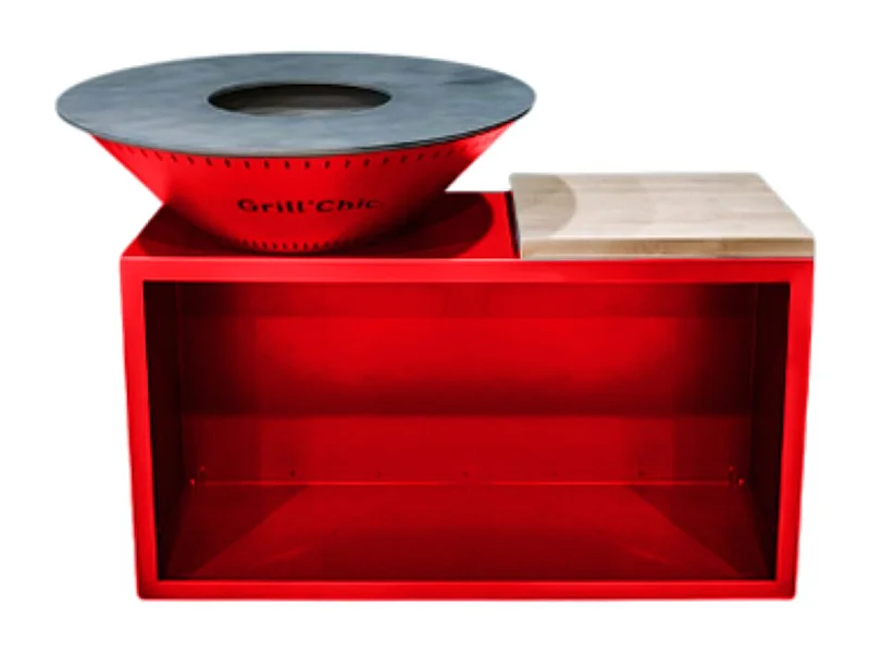 TRADITIONNEL Double Cuve Acier - Brasero 103 cm Rouge - Robuste et coloré, pour une touche de dynamisme dans votre jardin