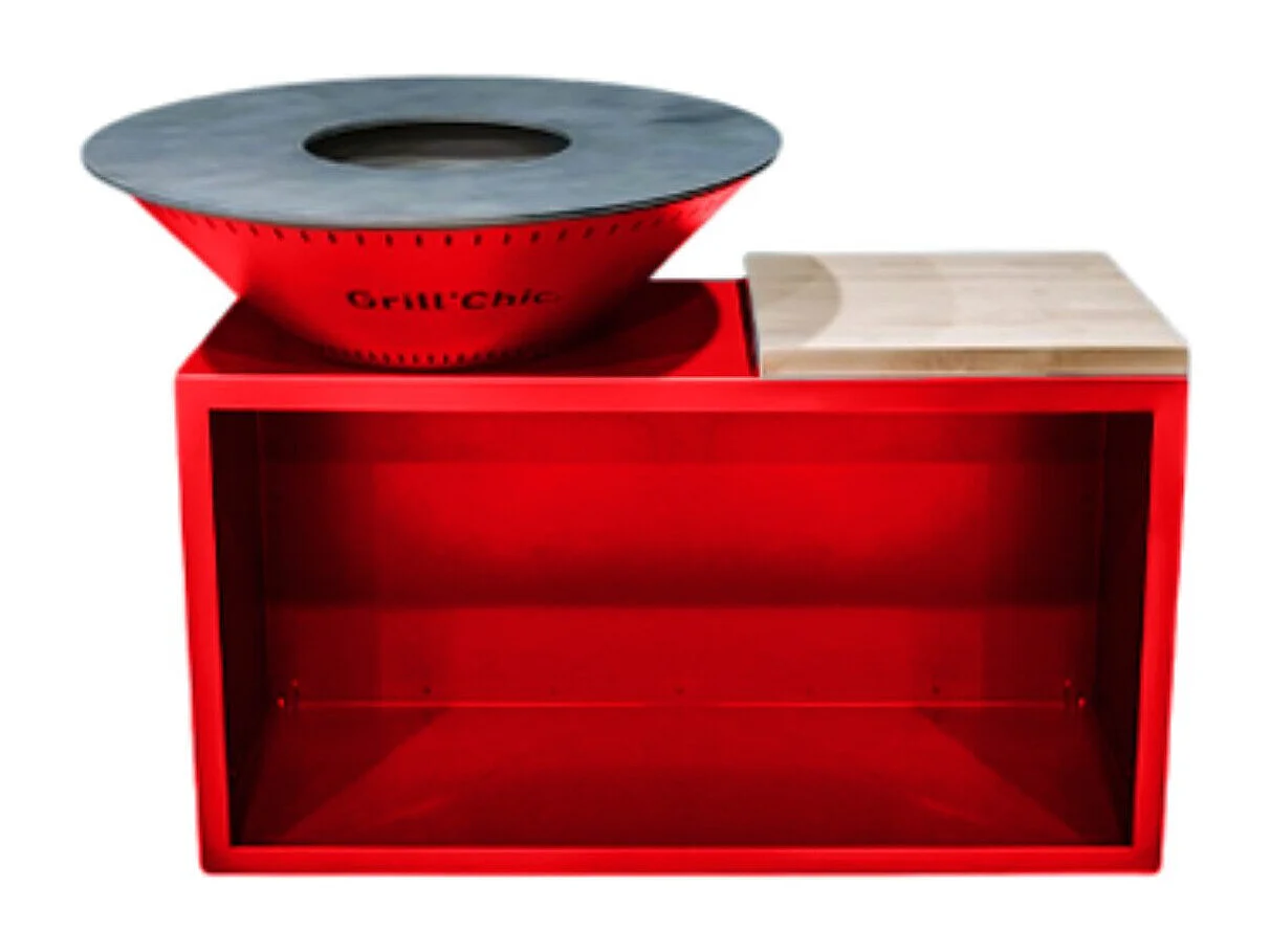 TRADITIONNEL Double Cuve Acier - Brasero 103 cm Rouge - Robuste et coloré, pour une touche de dynamisme dans votre jardin