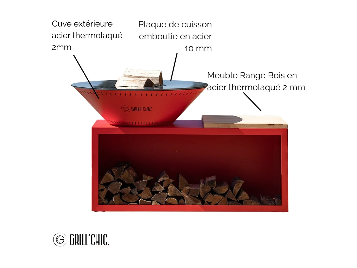 Brasero Traditionnel Acier 103 Rouge Double Cuve