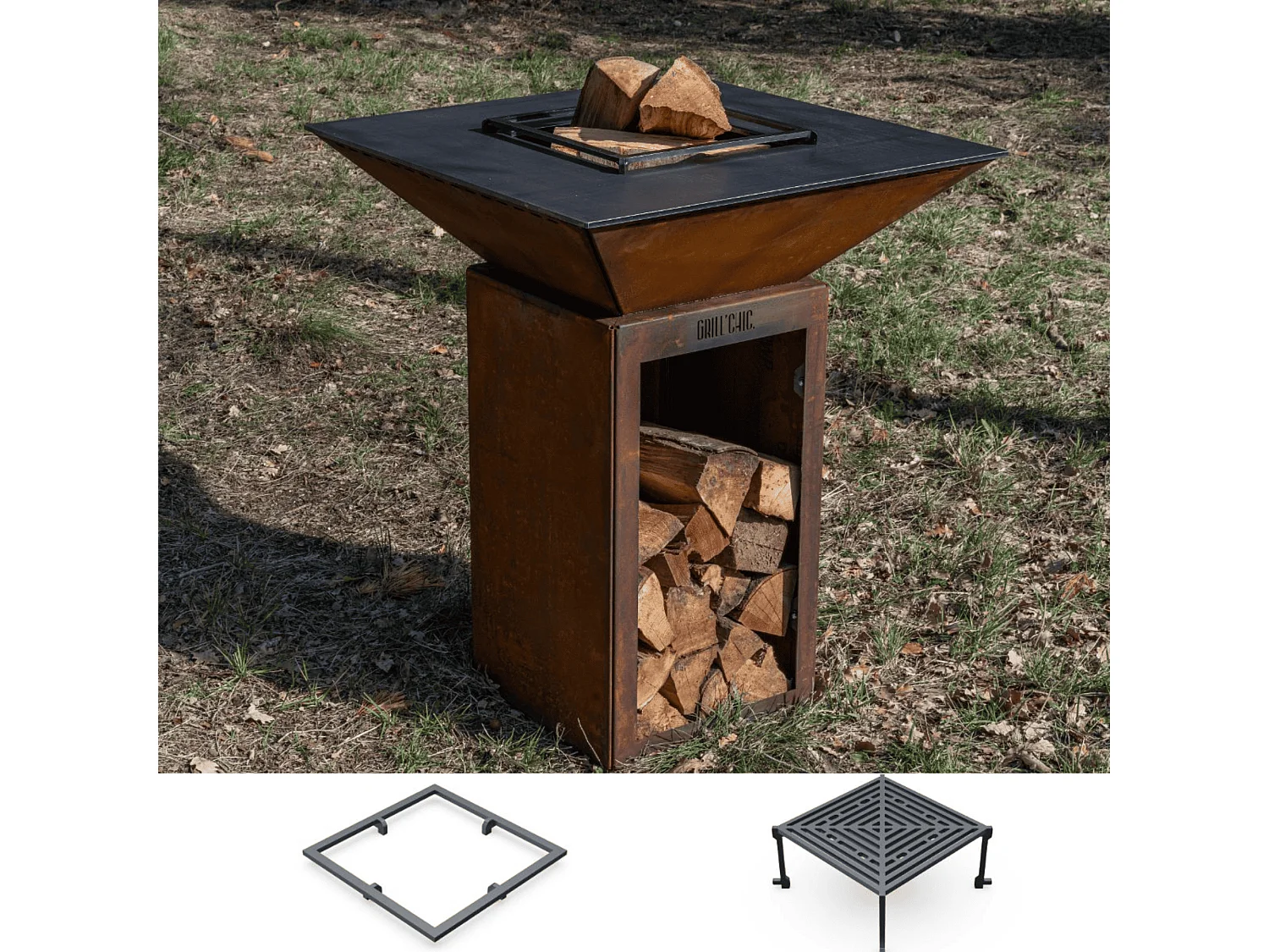 Pack Decouverte Brasero Cevenol Corten Bois Carre 74 Simple Cuve