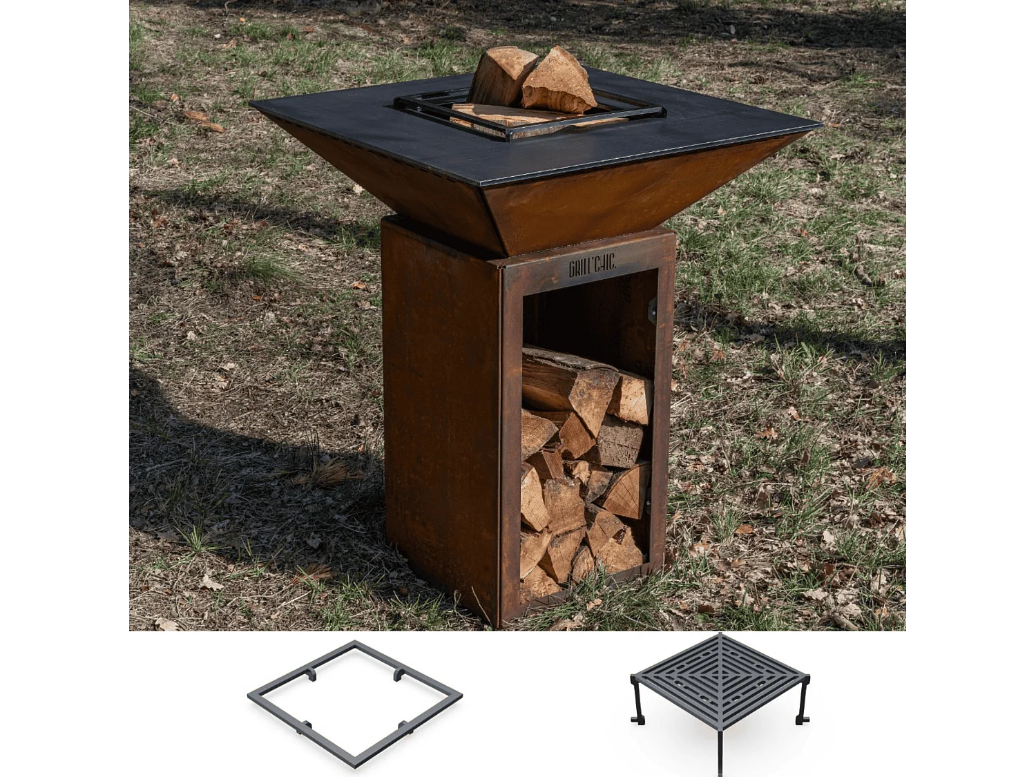 Pack Decouverte Brasero Cevenol Corten Bois Carre 74 Simple Cuve