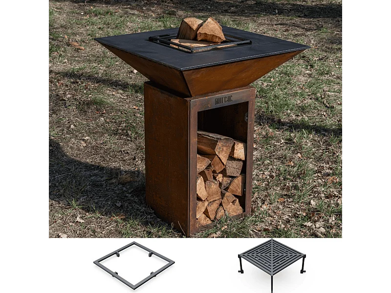 Pack Decouverte Brasero Cevenol Corten Bois Carre 74 Simple Cuve