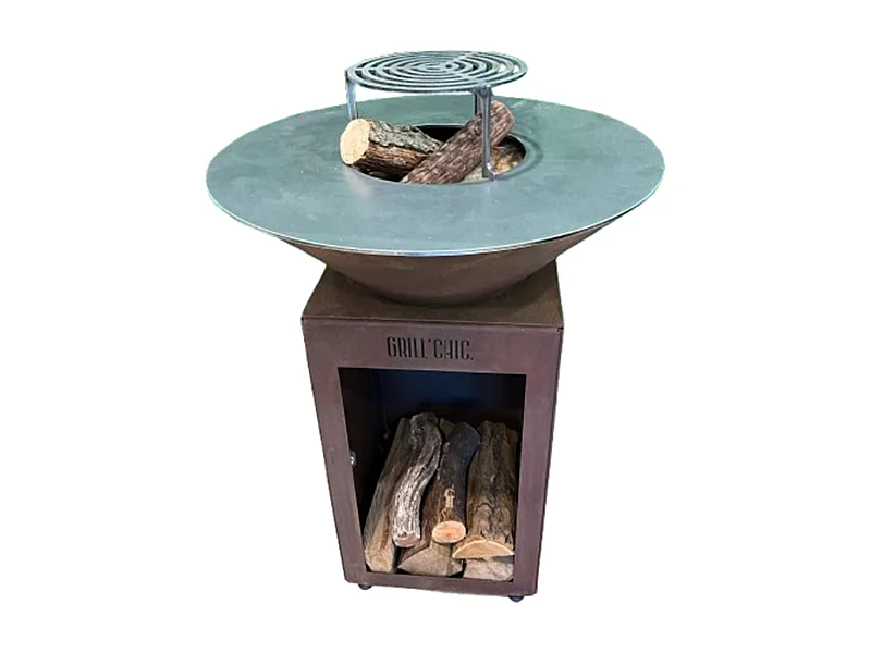 AUVERGNAT Brasero Simple Cuve Corten  Rond - Avec rangement bois - Pratique et esthétique pour réchauffer vos moments conviviaux