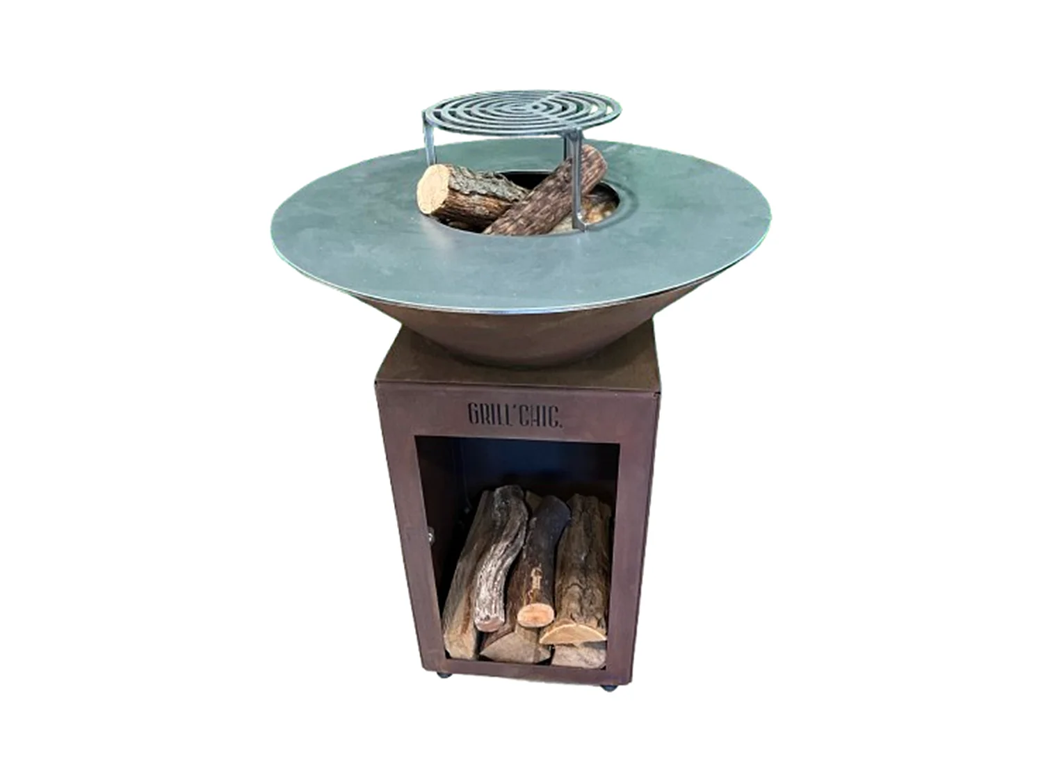 AUVERGNAT Brasero Simple Cuve Corten  Rond - Avec rangement bois - Pratique et esthétique pour réchauffer vos moments conviviaux