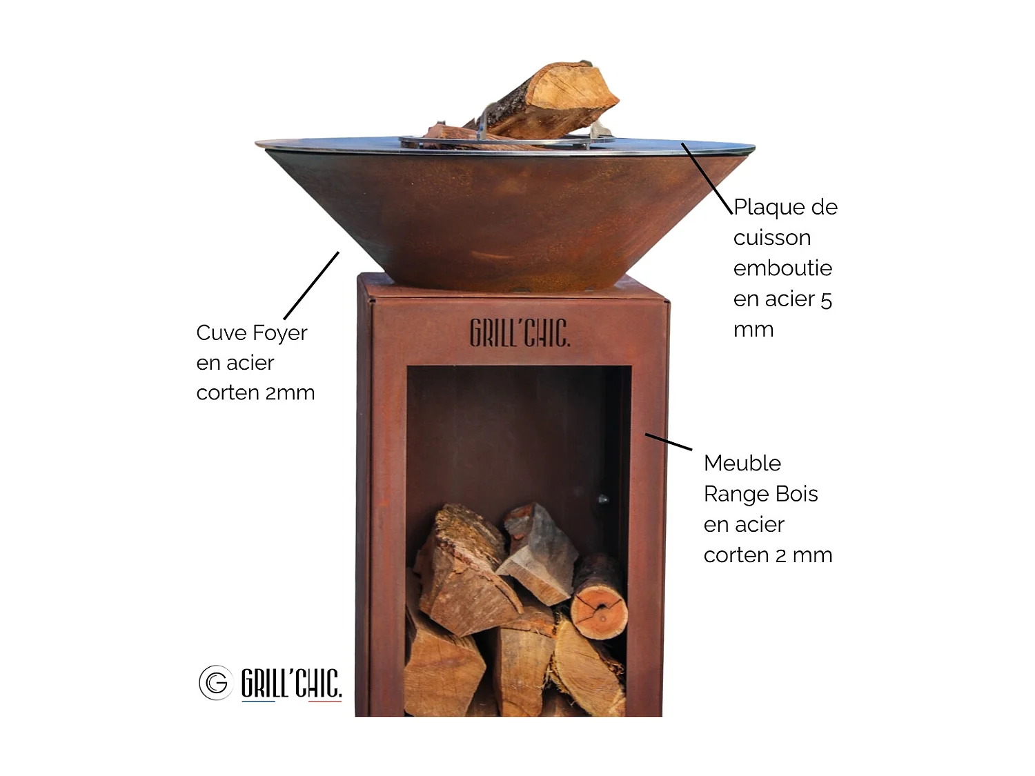 Brasero Auvergnat Corten Bois Rond 62 Simple Cuve