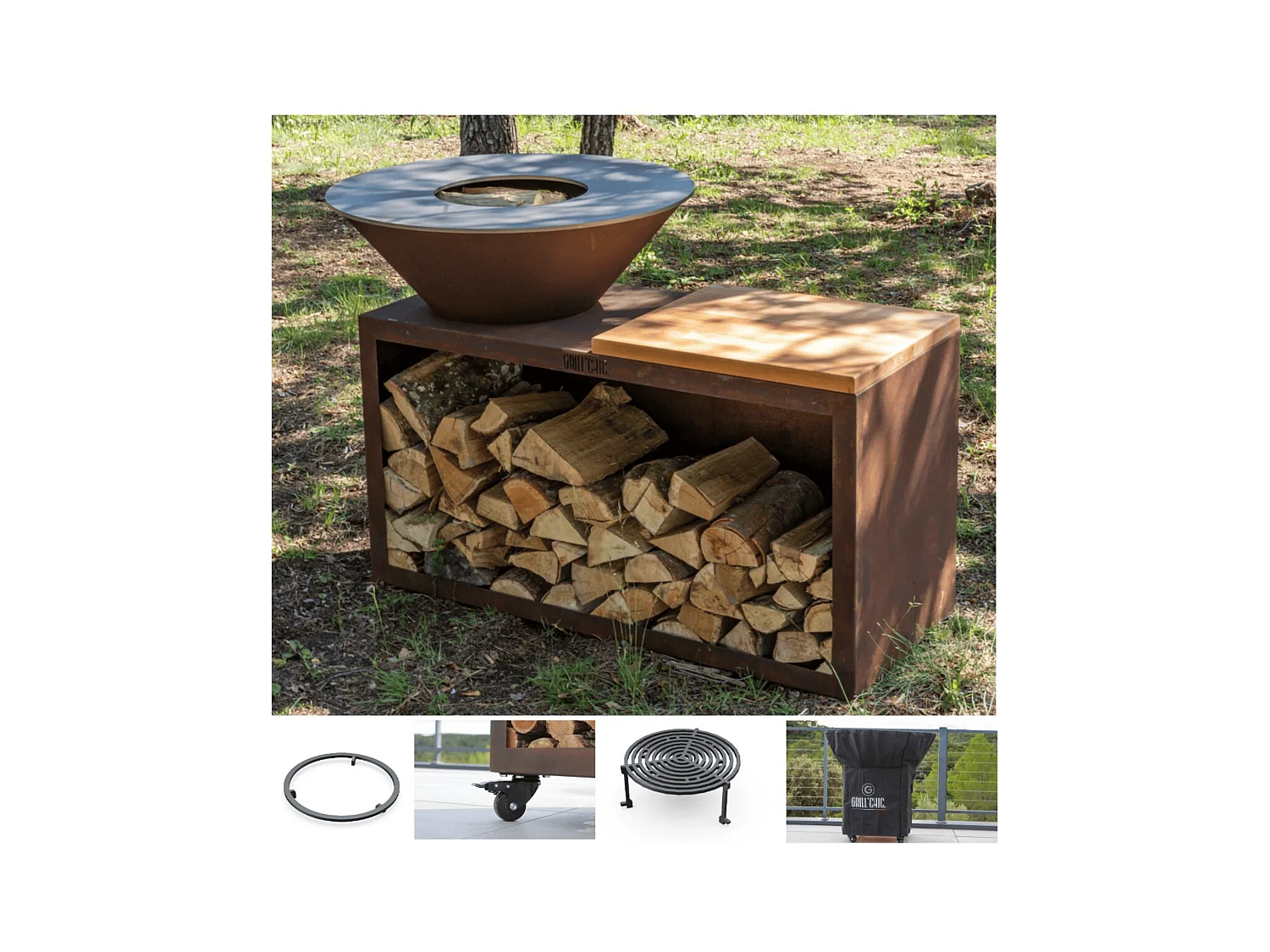Pack Printemps Brasero Plancha Barbecue Traditionnel Acier Corten Simple Cuve 83x90 cm - Un brasero traditionnel compact en acier Corten pour des soirées