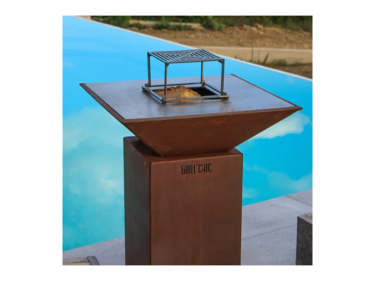 Pack Découverte Brasero AUVERGNAT Simple Cuve Corten Rond 62x76 cm - Sans rangement bois - Un brasero pour cuisiner au feu de bois avec authenticité