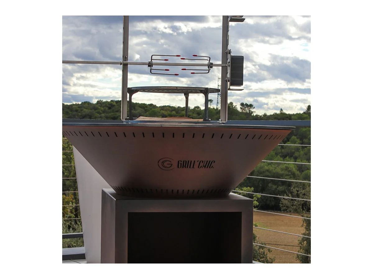 Pack Découverte Brasero CLASSIQUE Double Cuve Acier Thermolaqué 103x90 cm - Effet Corten - Un ensemble complet pour cuisiner au feu de bois en plein air