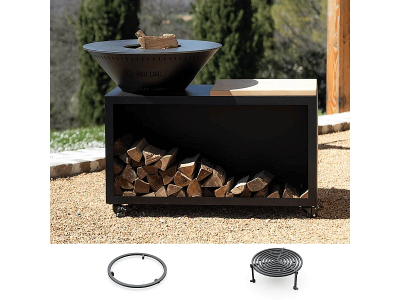 Pack Découverte Brasero TRADITIONNEL Double Cuve Acier Thermolaqué 103x90 cm - Noir - Un brasero discret et élégant pour une cuisine extérieure toute l’année