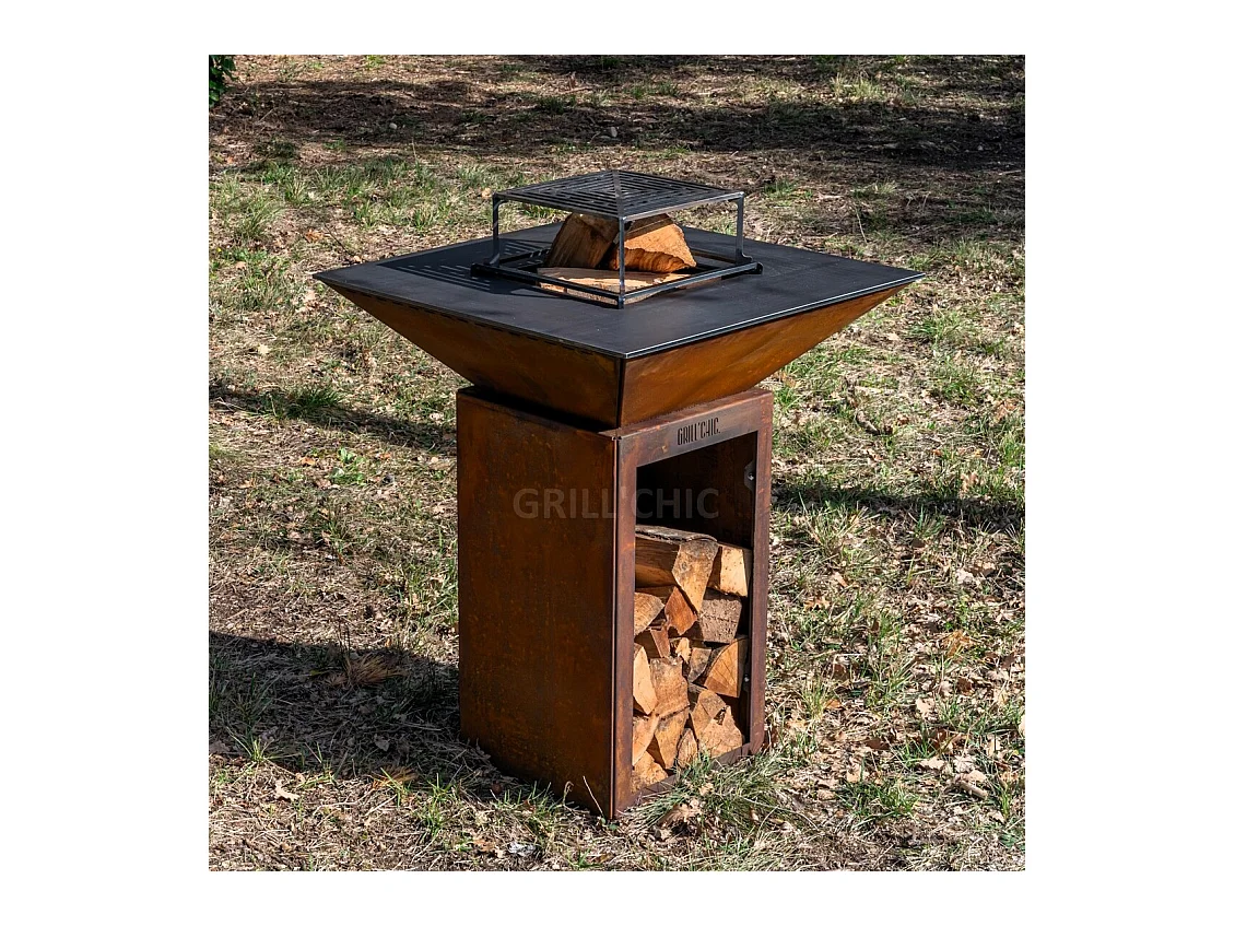 CEVENOL Brasero Simple Cuve Corten Rond -  Avec rangement bois - Pratique pour un espace extérieur bien agencé