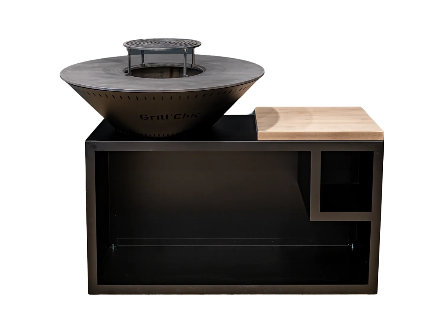 TRADITIONNEL Brasero Double Cuve Aluminium 103x90cm - Noir - Design épuré et pratique pour réchauffer votre jardin