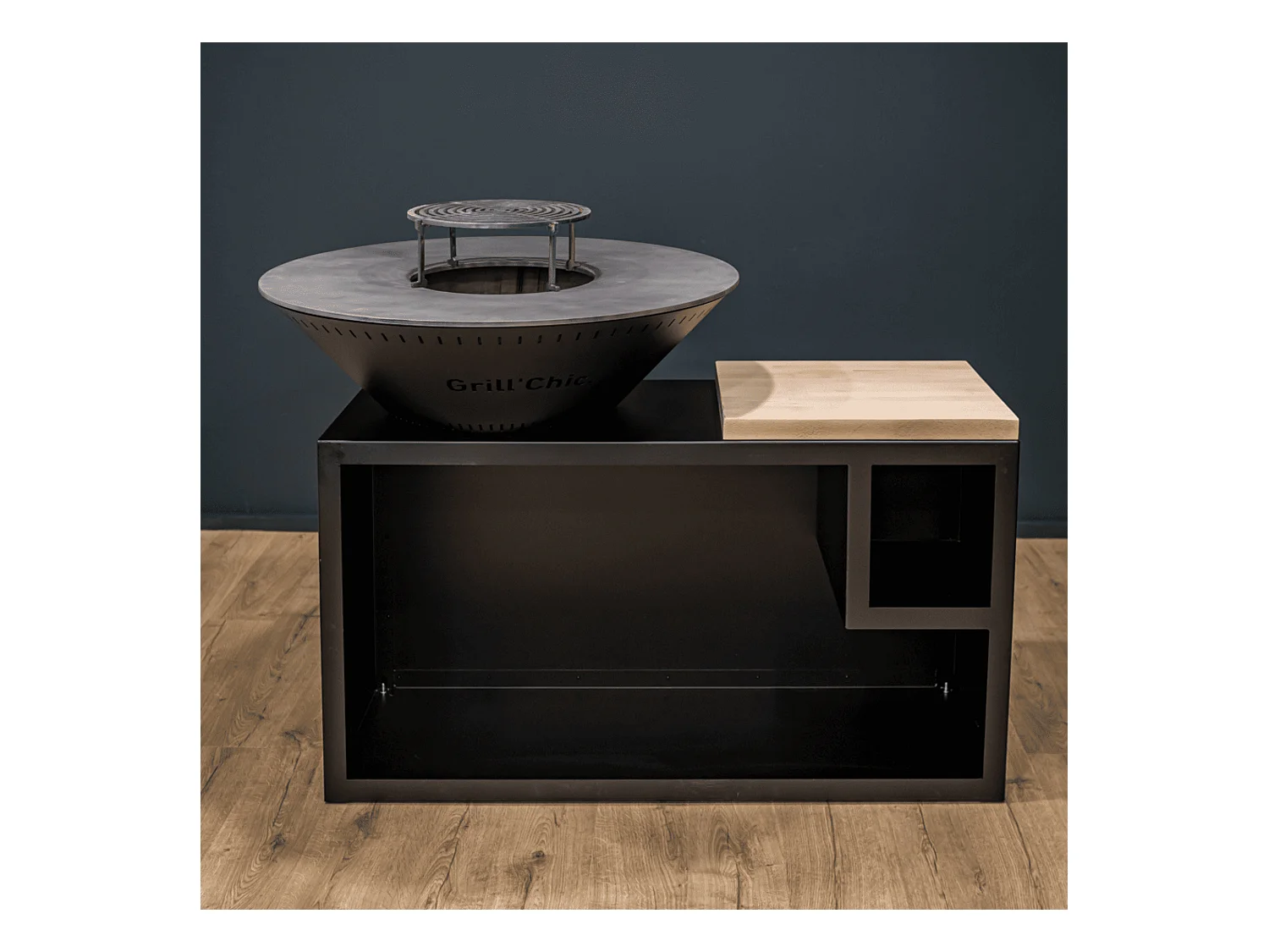 TRADITIONNEL Brasero Double Cuve Aluminium 103x90cm - Noir - Design épuré et pratique pour réchauffer votre jardin