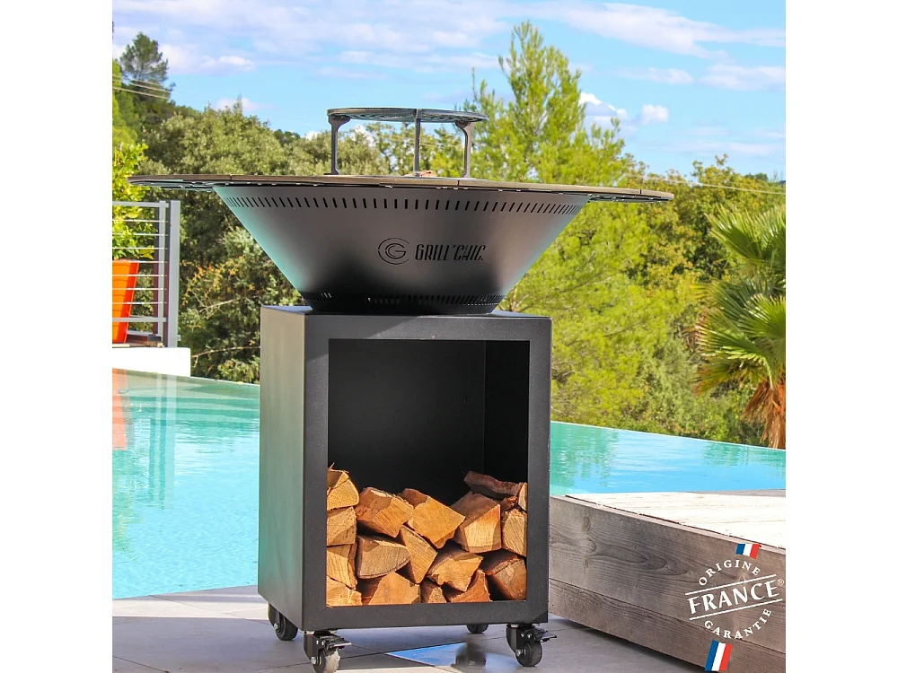 Braséro CLASSIQUE Double Cuve Acier 83x90cm - Noir - Sobre et puissant, parfait pour profiter de la chaleur du feu en toute simplicité