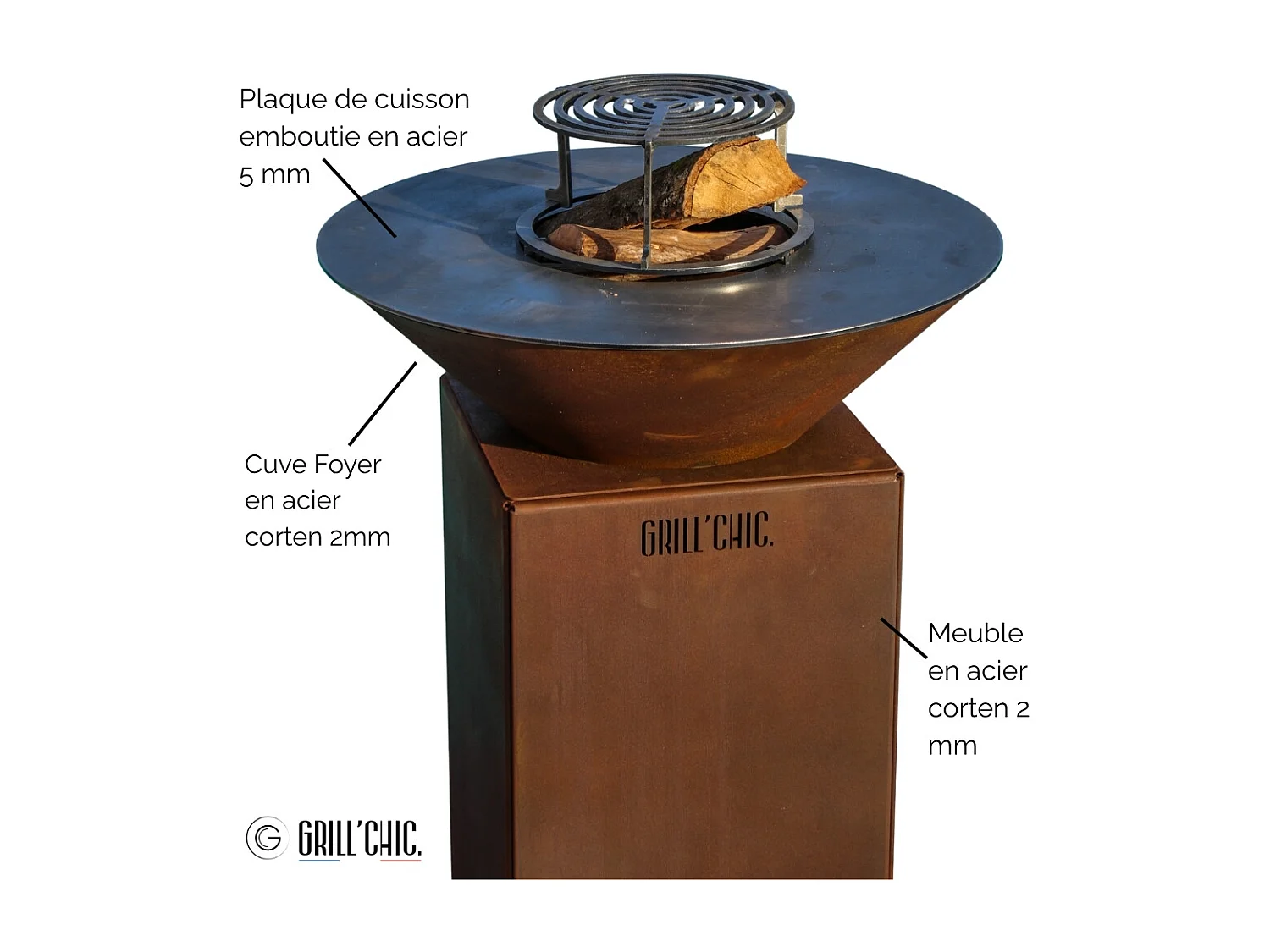 Brasero Auvergnat Corten Normal Rond 62 Simple Cuve