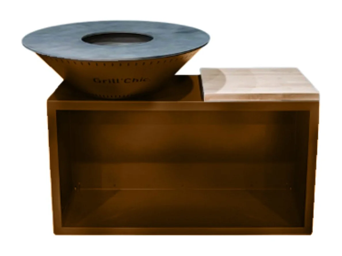 TRADITIONNEL Brasero Double Cuve Acier 83x90cm - Effet Corten - Modèle le compact et design rustique pour une ambiance agréable