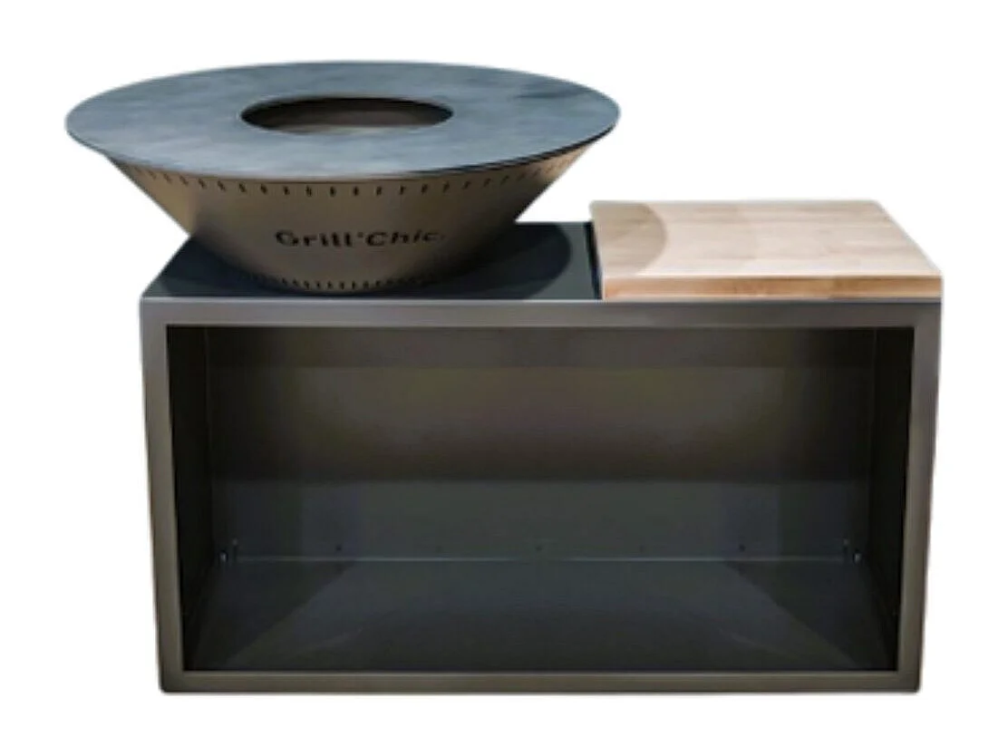 TRADITIONNEL Brasero Double Cuve Acier 83x90cm - Effet Corten - Modèle le compact et design rustique pour une ambiance agréable