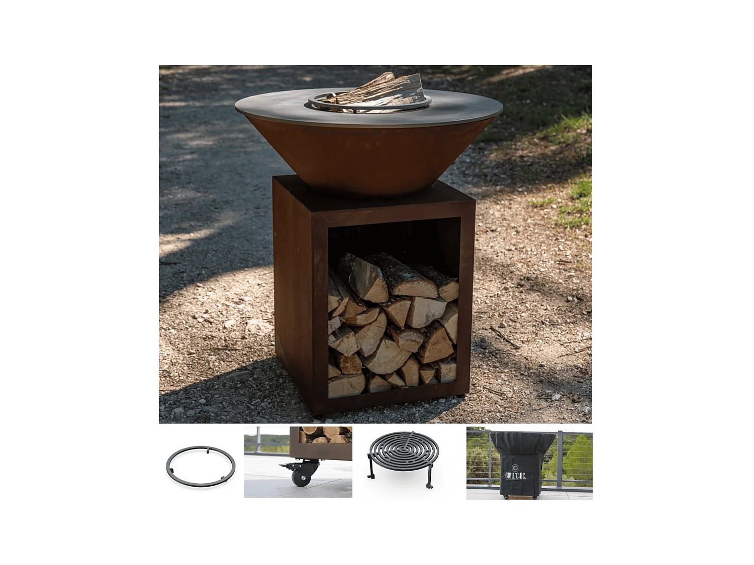 Pack Brasero Printemps Classique  Simple Cuve Acier Corten 83x90cm - Un brasero classique en acier Corten , compact et chaleureux pour vos soirées en extérieur