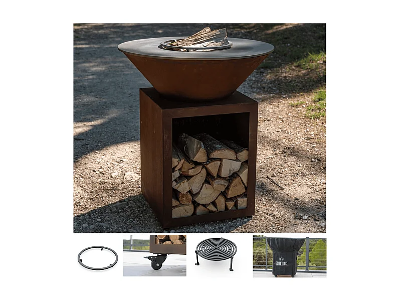 Pack Brasero Printemps Classique  Simple Cuve Acier Corten 83x90cm - Un brasero classique en acier Corten , compact et chaleureux pour vos soirées en extérieur