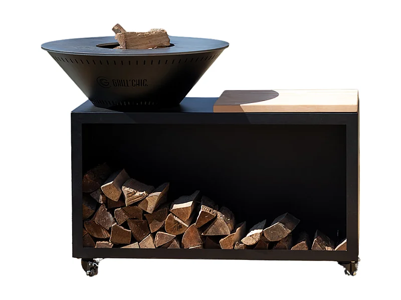 TRADITIONNEL Brasero Double Cuve Acier 83x90cm - Noir - Design pratique et intemporel pour des soirées chaleureuses