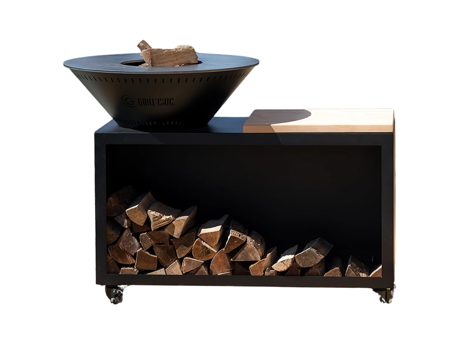 TRADITIONNEL Brasero Double Cuve Acier 83x90cm - Noir - Design pratique et intemporel pour des soirées chaleureuses