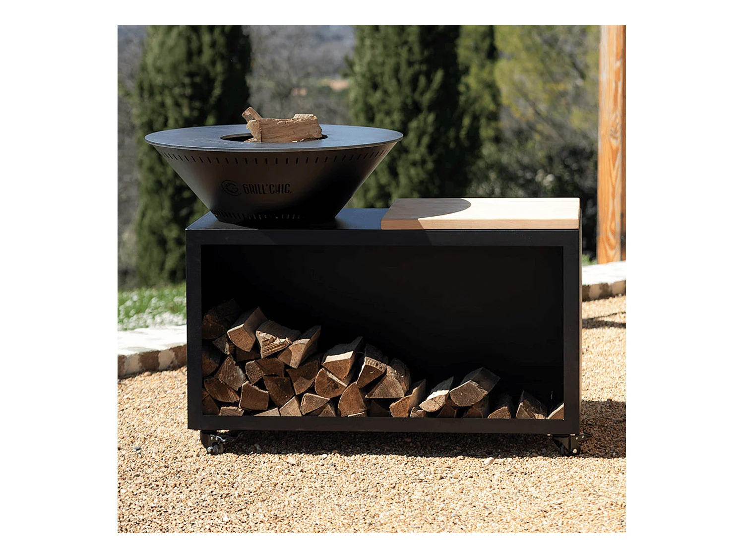 TRADITIONNEL Brasero Double Cuve Acier 83x90cm - Noir - Design pratique et intemporel pour des soirées chaleureuses