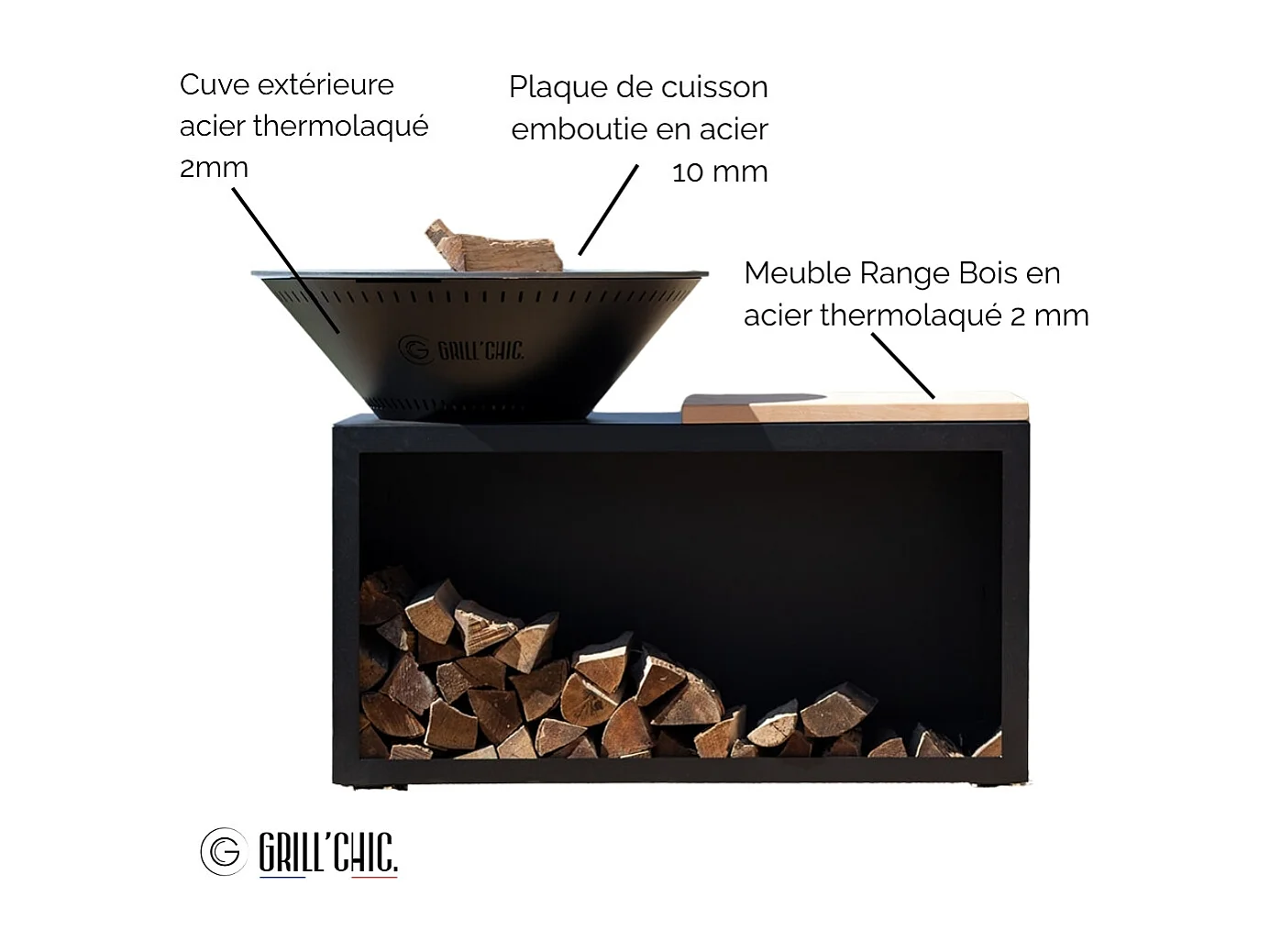 Brasero Traditionnel Acier 83 Noir Double Cuve