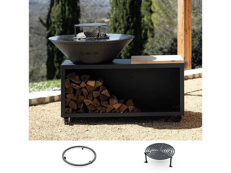 Pack Découverte Brasero TRADITIONNEL Double Cuve Acier Thermolaqué 83x90 cm - Gris Anthracite - Un brasero sobre et compact pour une cuisine extérieure tout en