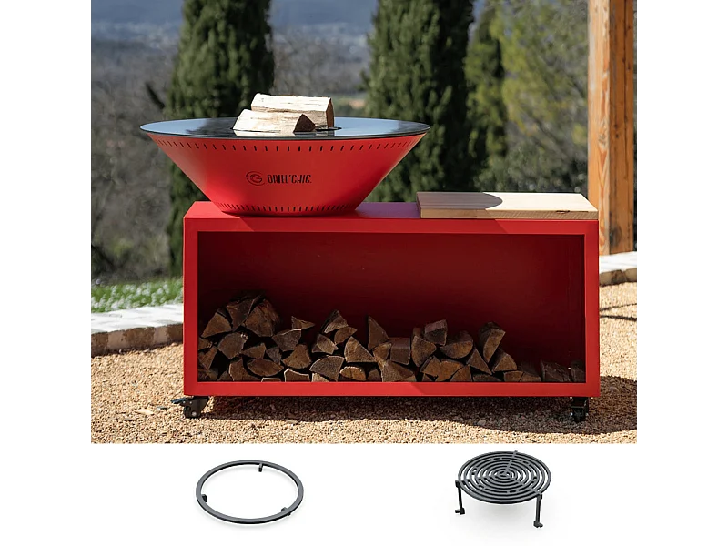 Pack Decouverte Brasero Traditionnel Acier 103 Rouge Double Cuve