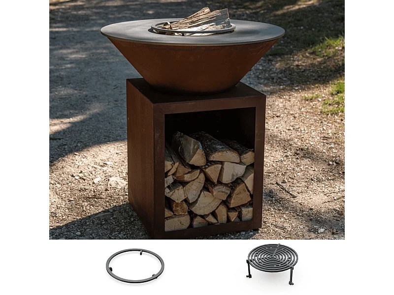 Pack Découverte Brasero CLASSIQUE Simple Cuve Corten 83x90cm - Un brasero compact et authentique pour partager des repas au feu de bois