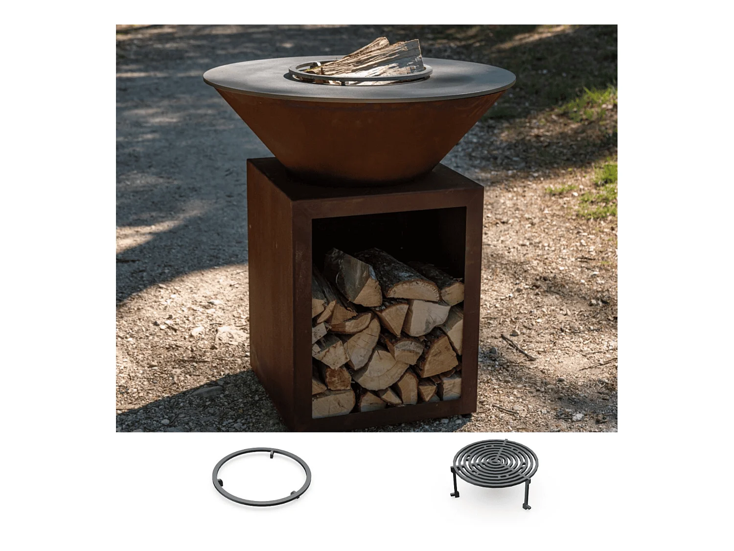 Pack Découverte Brasero CLASSIQUE Simple Cuve Corten 83x90cm - Un brasero compact et authentique pour partager des repas au feu de bois