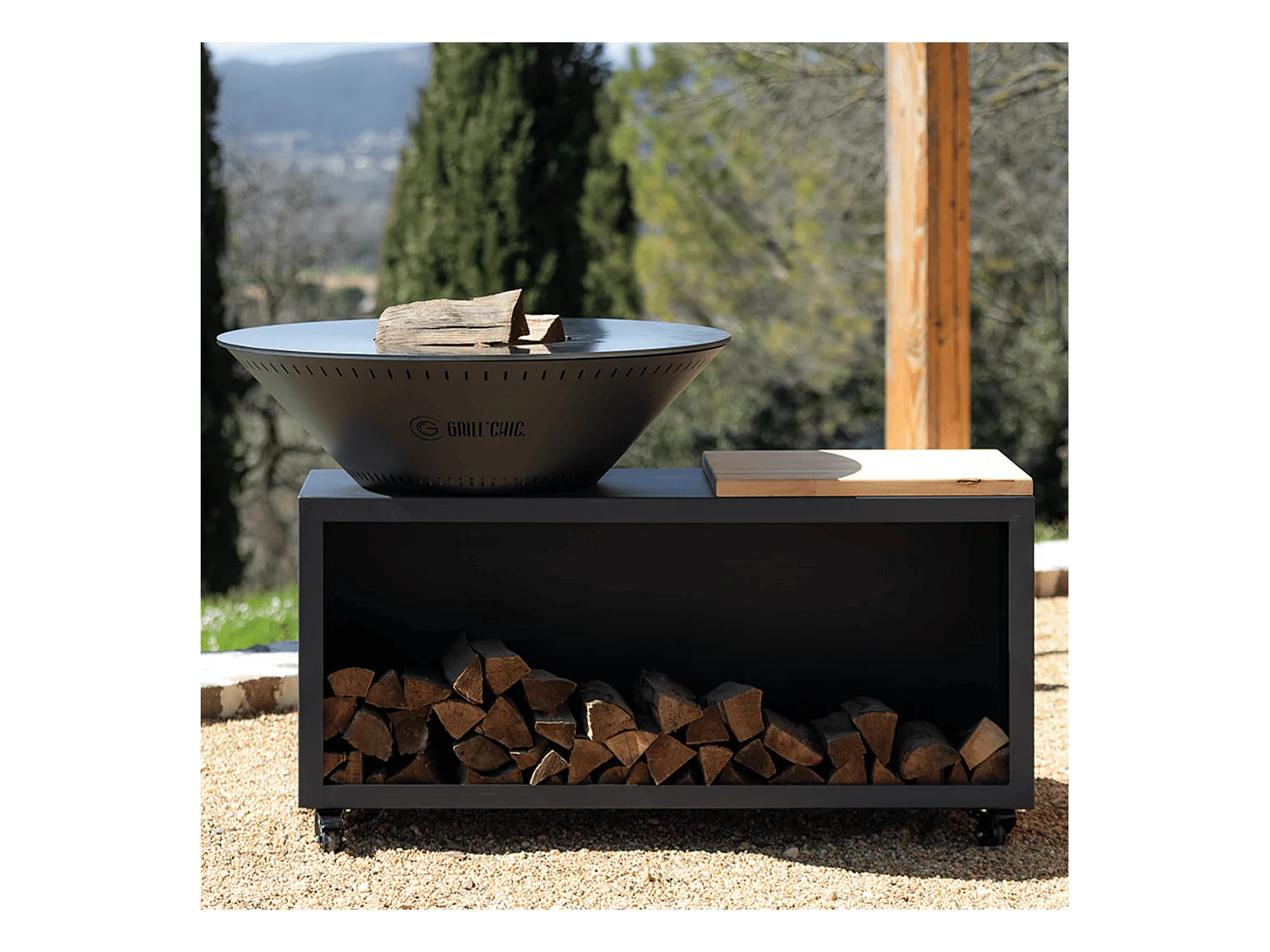 TRADITIONNEL Brasero Double Cuve Acier 83x90cm - Anthracite - Élégant et compact, parfait pour les petits espaces extérieurs