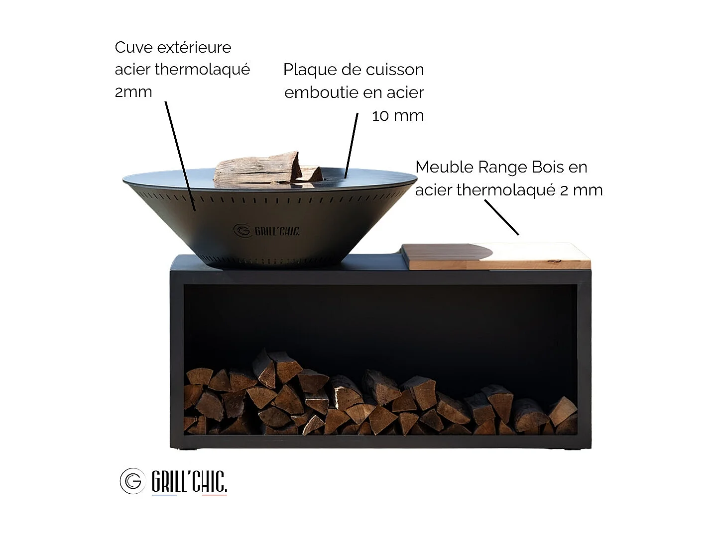 Brasero Traditionnel Acier 83 Gris Anthracite Double Cuve