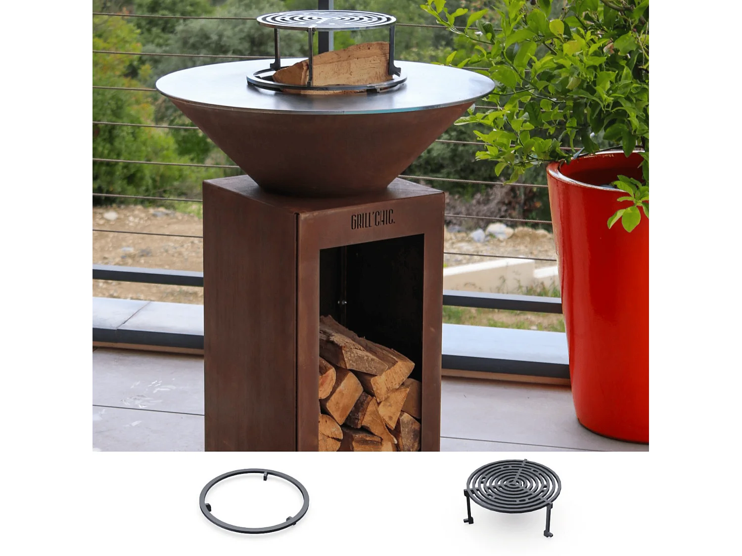 Pack Decouverte Brasero Cevenol Corten Bois Rond 74 Simple Cuve