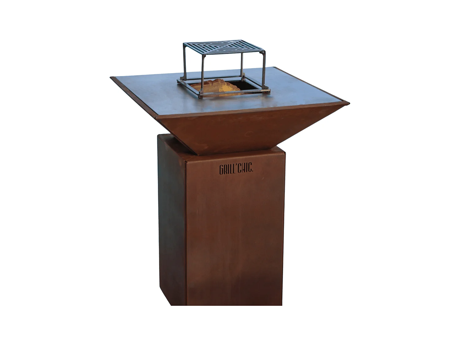 AUVERGNAT Brasero Simple Cuve Corten Carré - Sans rangement bois - Compact et simple, parfait pour des soirées en extérieur