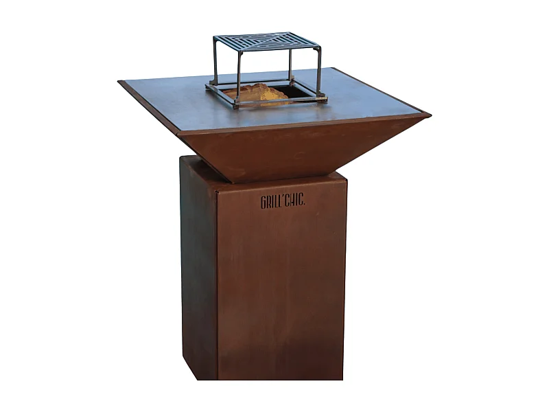 AUVERGNAT Brasero Simple Cuve Corten Carré - Sans rangement bois - Compact et simple, parfait pour des soirées en extérieur