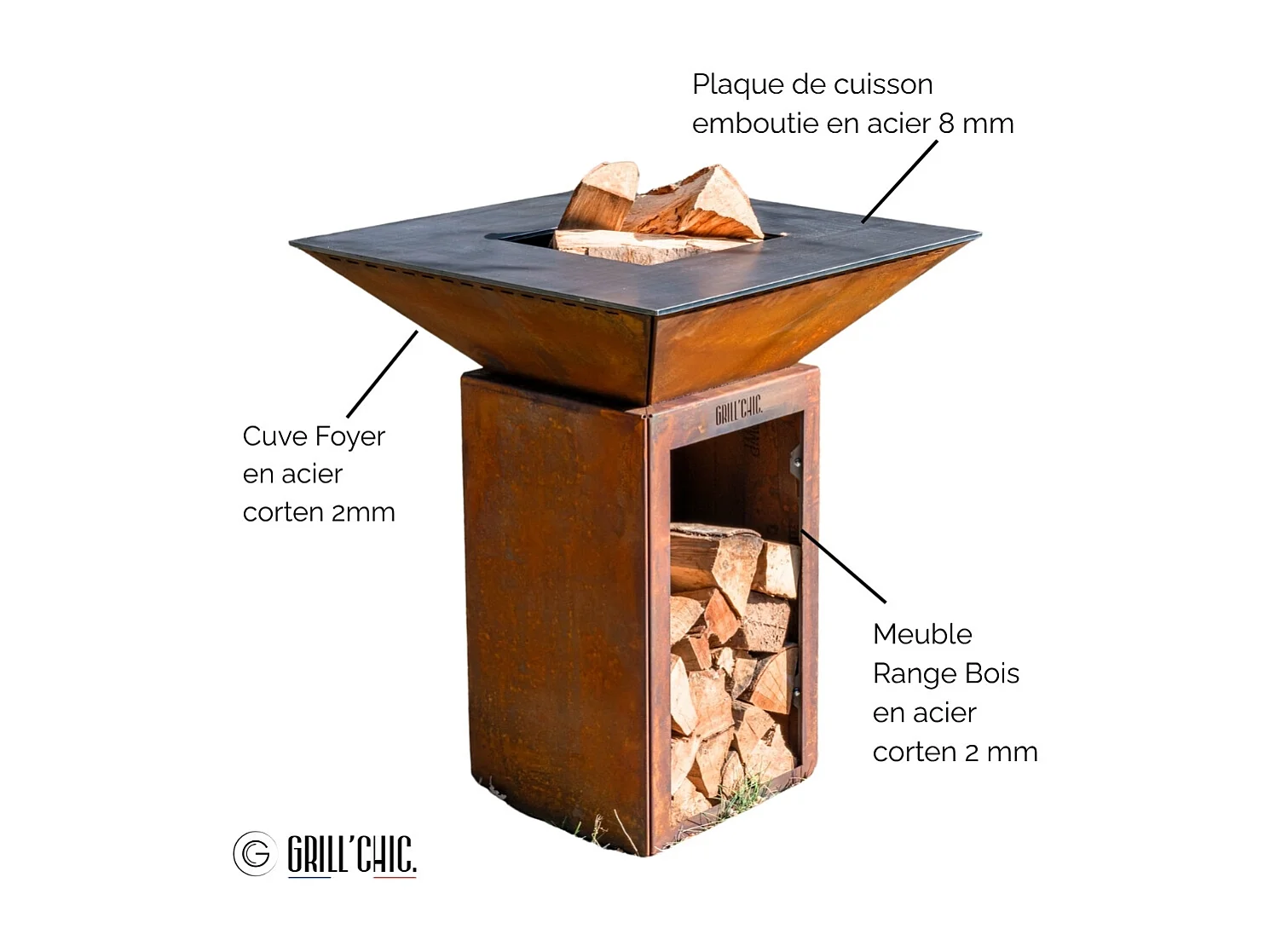 Brasero Cevenol Corten Bois Carre 74 Simple Cuve