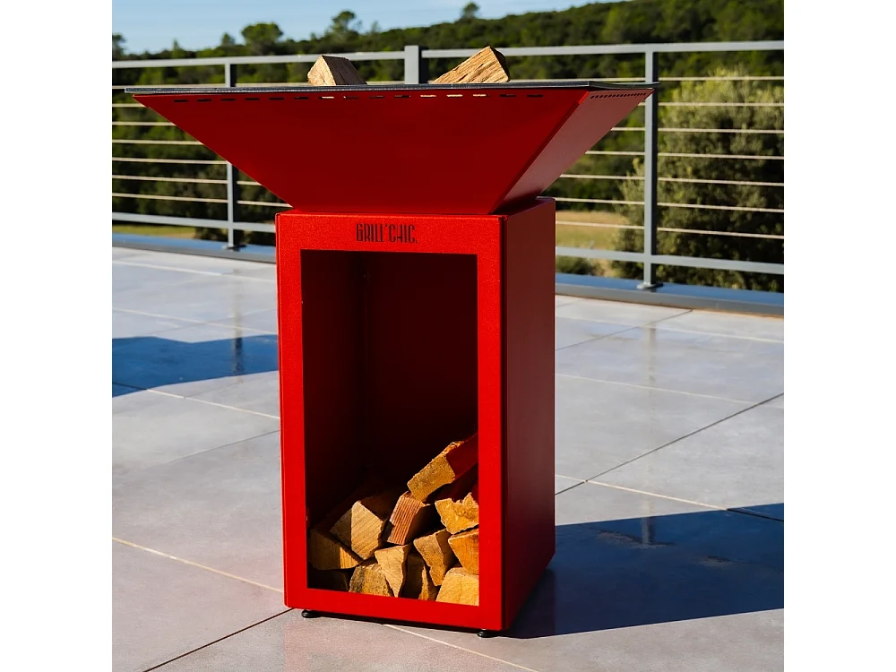 Brasero Cevenol Acier Bois Carre 74 Rouge Double Cuve