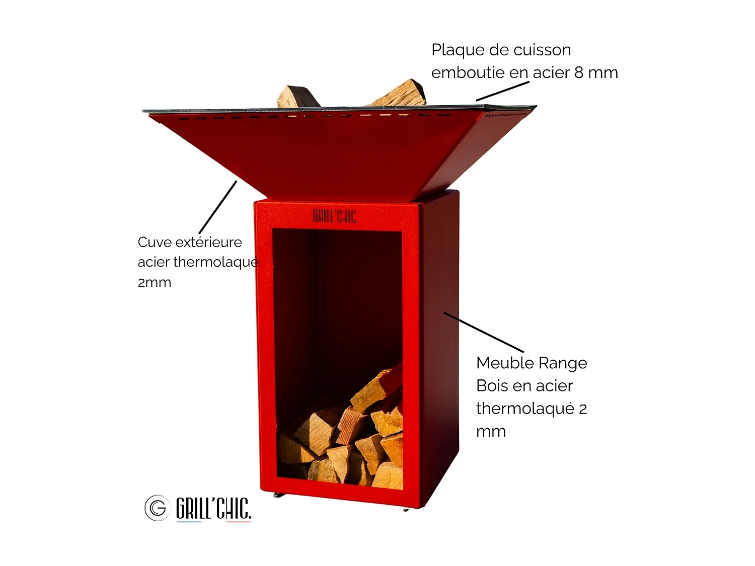 Brasero Cevenol Acier Bois Carre 74 Rouge Double Cuve