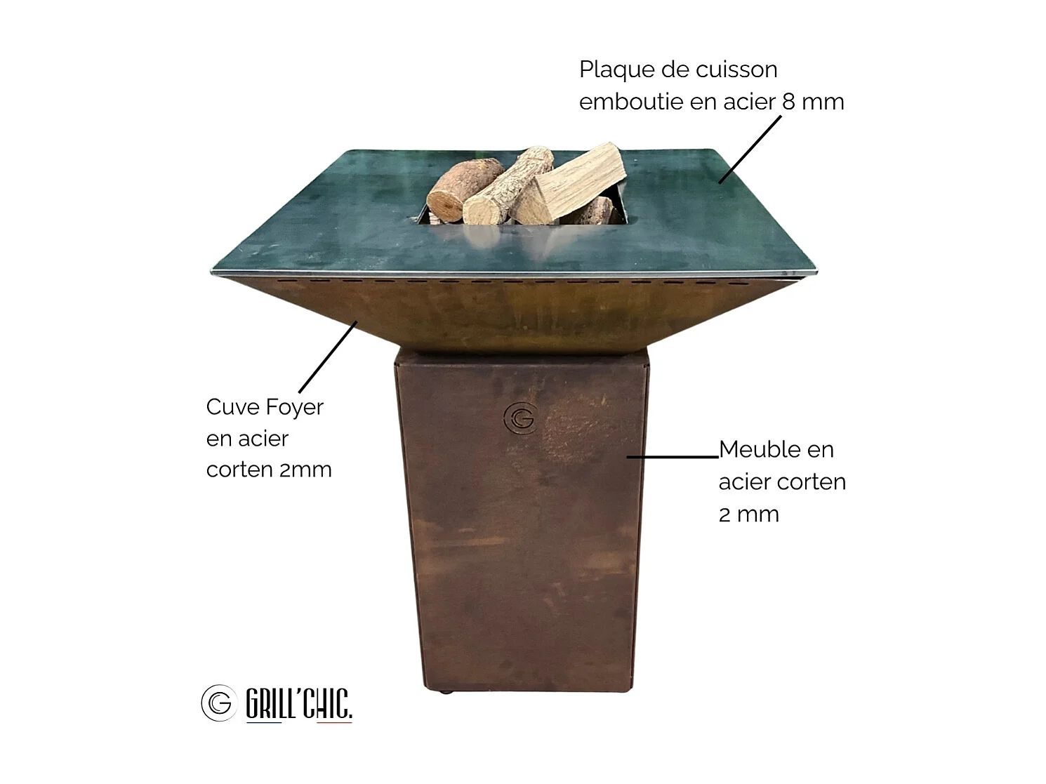 Brasero Cevenol Corten Normal Carre 74 Simple Cuve