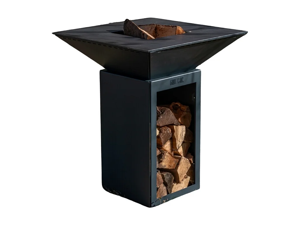 Braséro CEVENOL Double Cuve Acier Thermolaqué Noir - Avec rangement bois - Design épuré et pratique