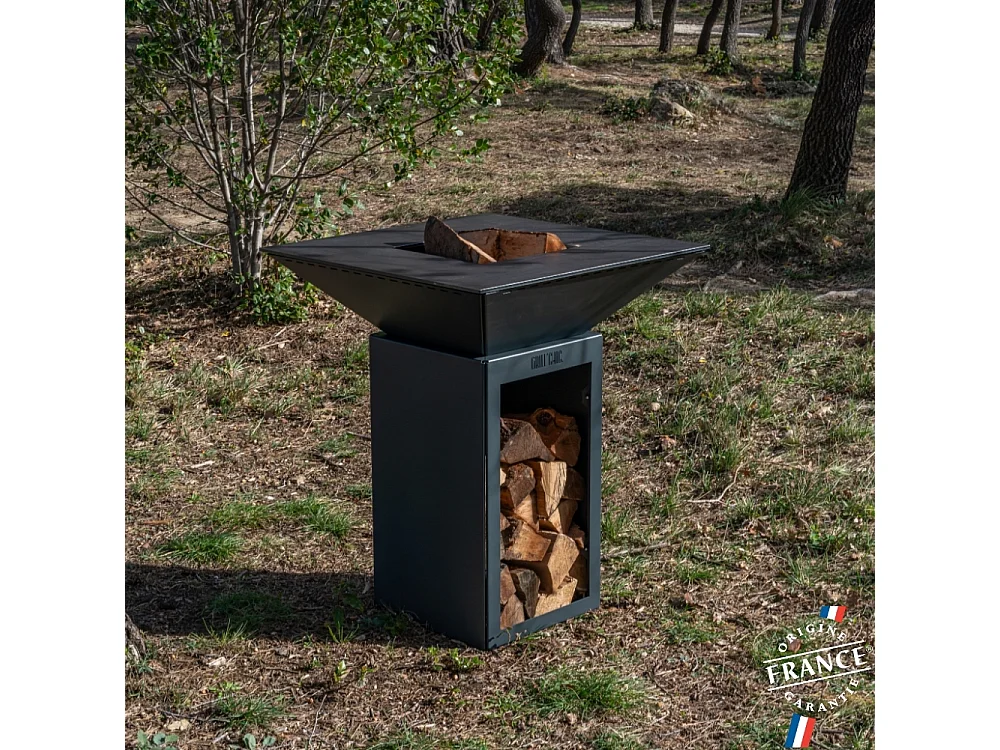 Braséro CEVENOL Double Cuve Acier Thermolaqué Noir - Avec rangement bois - Design épuré et pratique