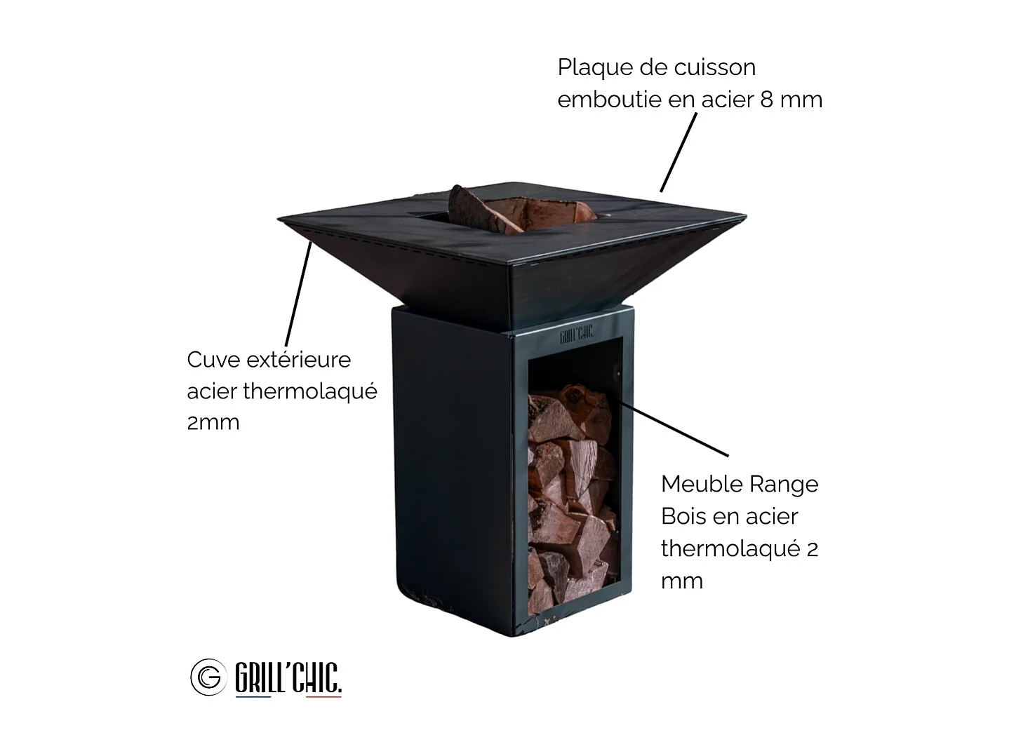 Braséro CEVENOL Double Cuve Acier Thermolaqué Noir - Avec rangement bois - Design épuré et pratique