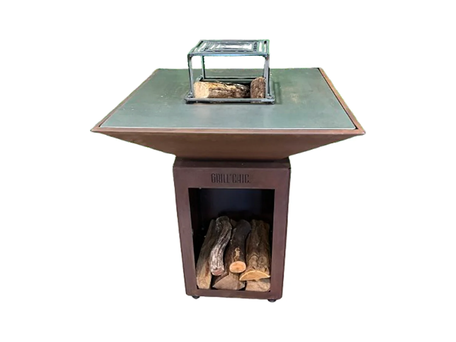 AUVERGNAT Brasero Simple Cuve Corten Carré -  Avec rangement bois - Design pratique et élégant pour vos soirées en extérieur