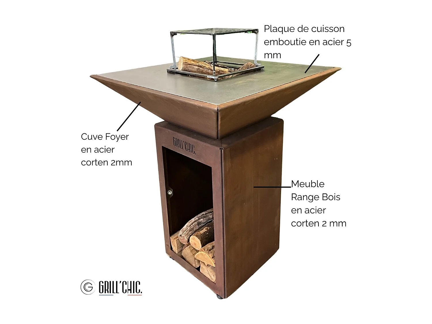 Brasero Auvergnat Corten Bois Carre 62 Simple Cuve