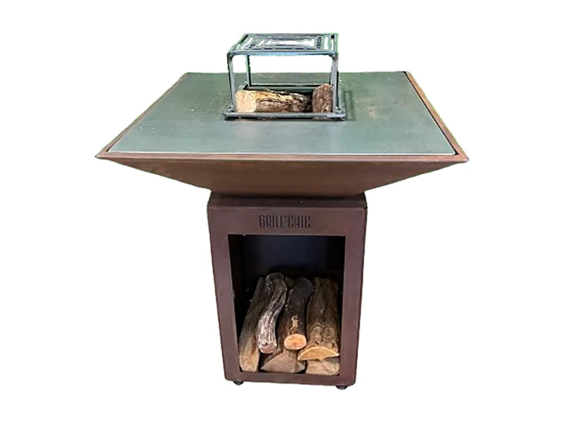 AUVERGNAT Brasero Simple Cuve Corten Carré -  Avec rangement bois - Design pratique et élégant pour vos soirées en extérieur