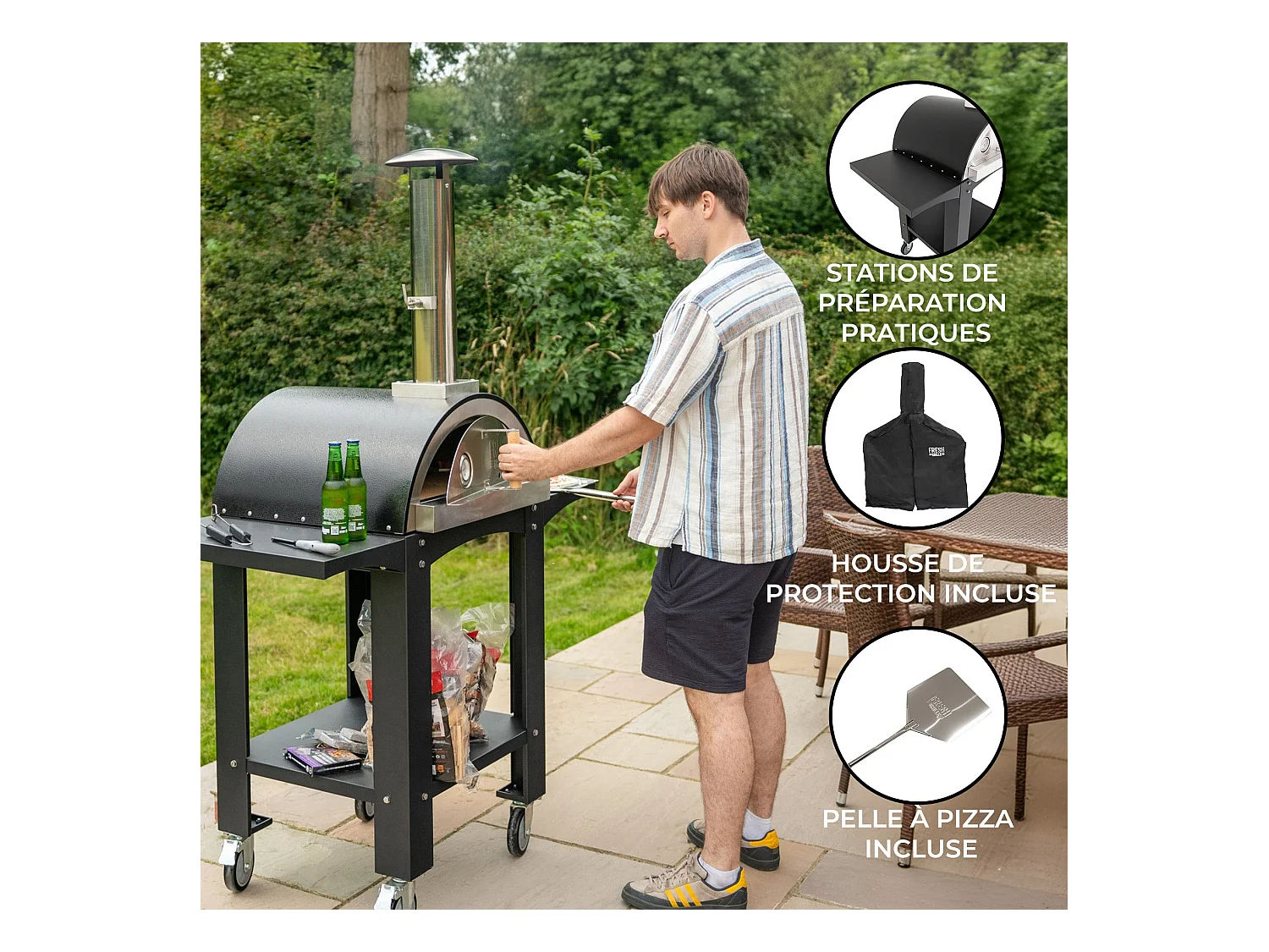 Forno da tavolo per pizza all'aperto 35cm in Acciaio Inox Postazioni di Preparazione Portatili in Legno