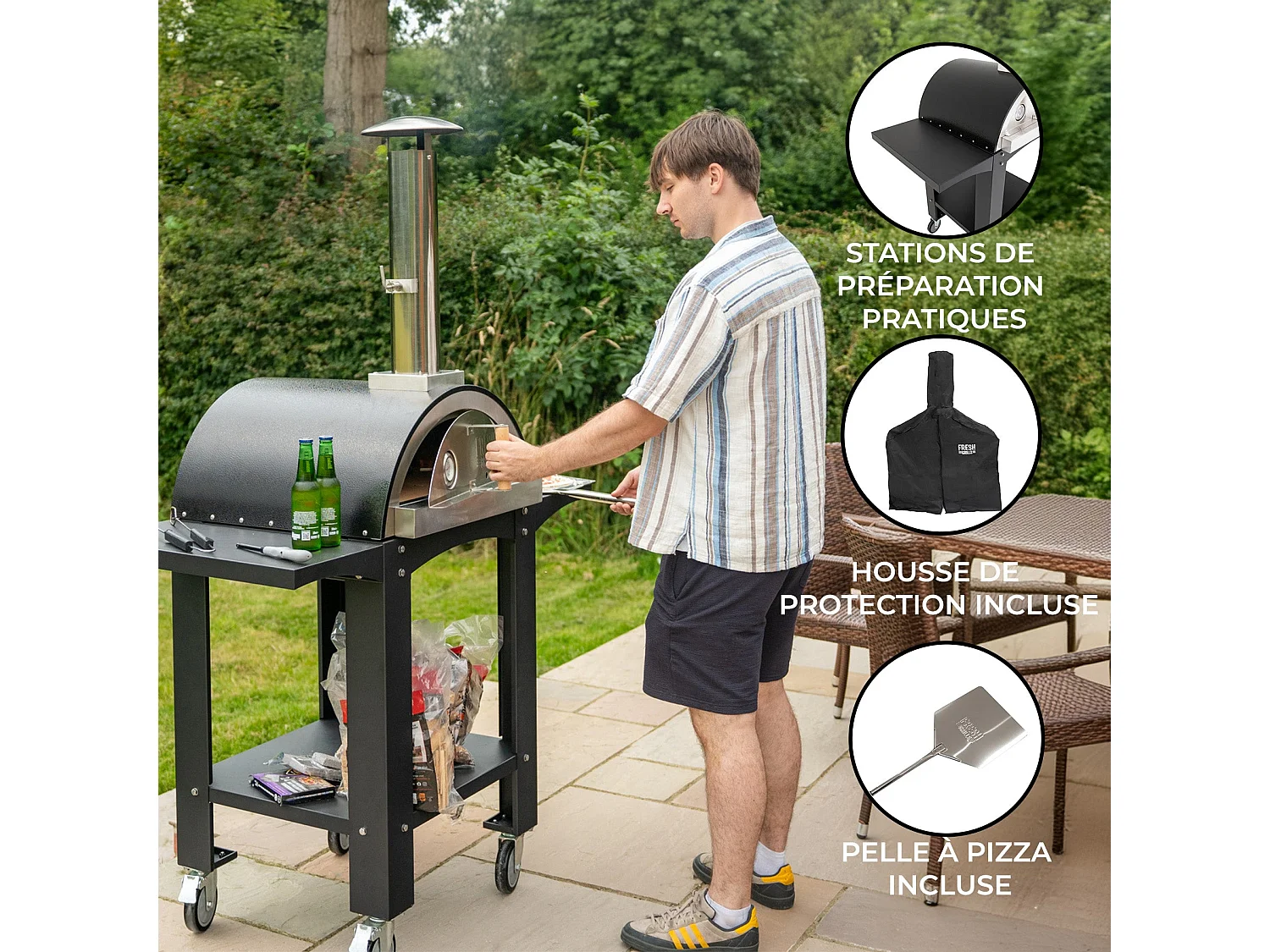 Freistehender Outdoor-Pizzaofen mit Vorbereitungsstationen